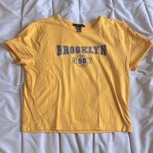 Forever 21 Cropped Yellow Brooklyn NY Graphic Short-Sleeve T-Shirt - Like New